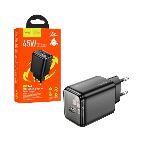 Hoco Adapter N54 Monsoon PD45W Type-C Black Hoco Adapter N54 Monsoon PD45W Type-C Black